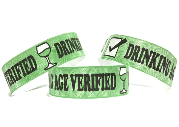 100x Drinking Age Verified 19mm Tyvek Wristband